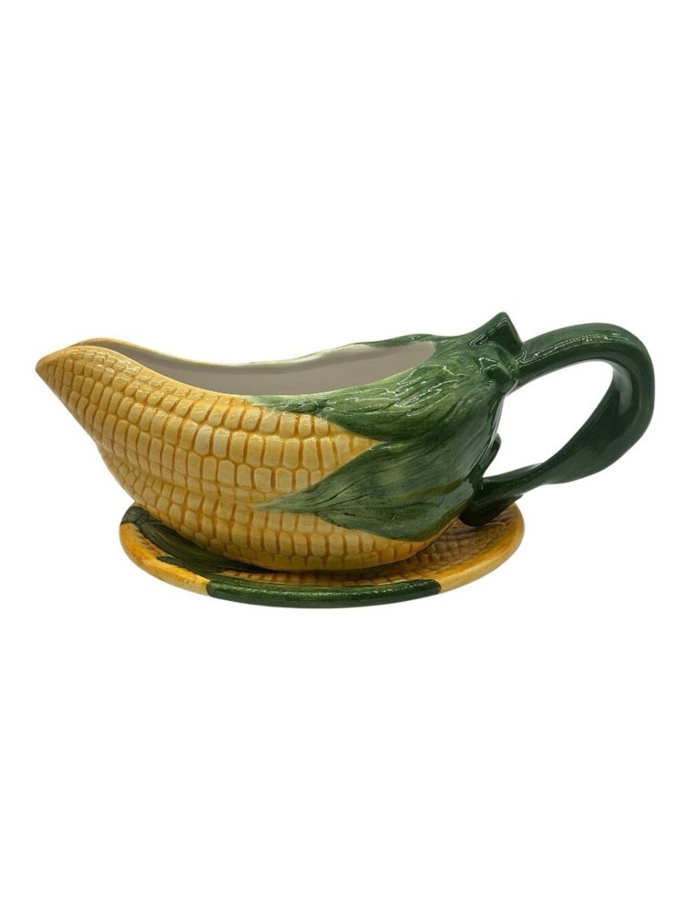 Samware Vintage Majolica Yellow Corn Gravy Boat and Underplate Retro 1970's 1980